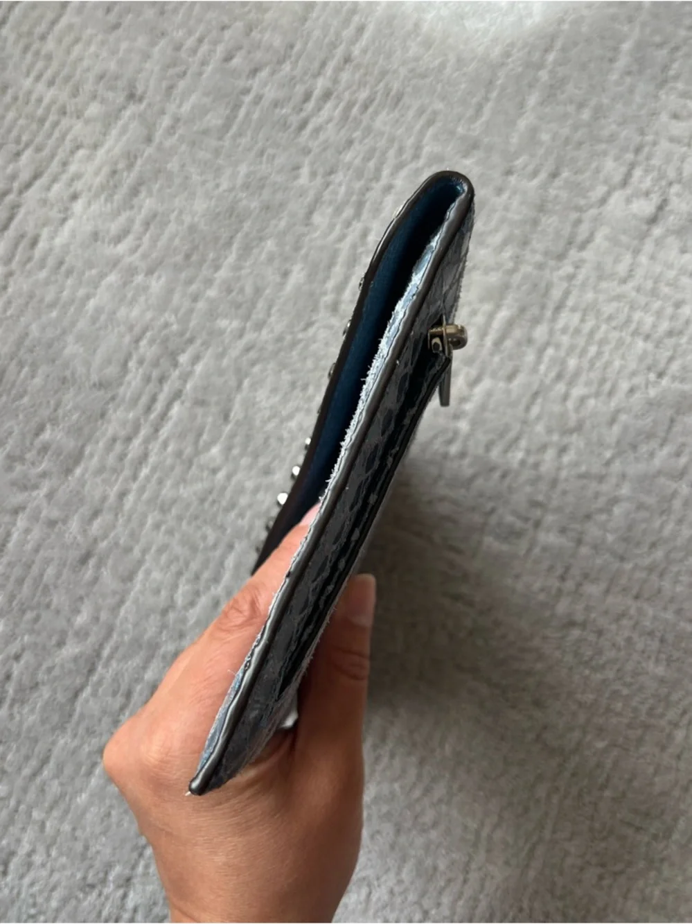 Michael Kors Blue Snakeskin Studded Envelope Clutch - Picture 6 of 12